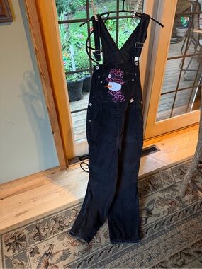No excuses Vintage 90’s Black Corduroy Snowman Sz M Overalls